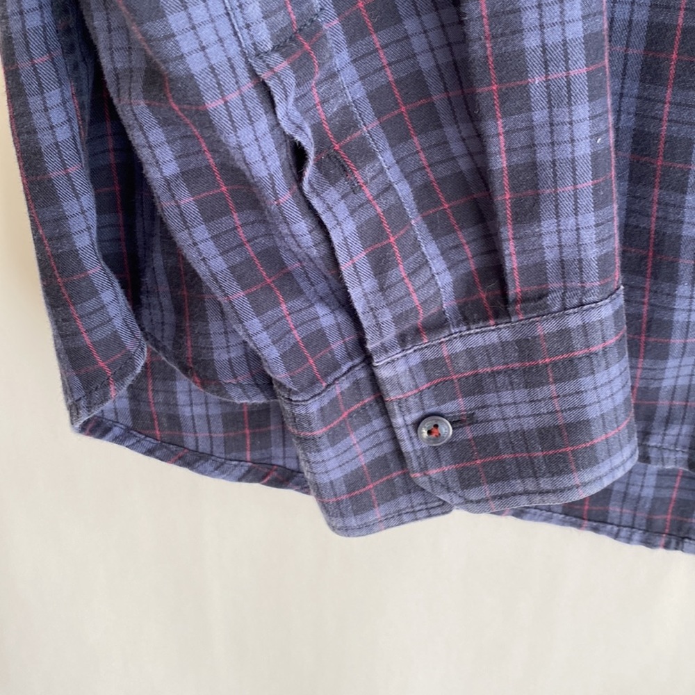 Ben Sherman Navy Blue Plaid Button Down with Corduroy Elbow Patches size L - Picture 4 of 8